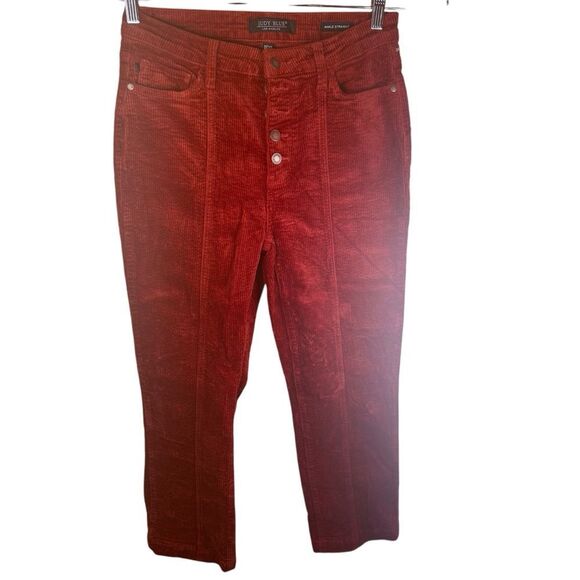 Judy Blue Fez Ankle Straight Corduroy Red Button Fly Pants Size 11/30 Streetwear - Picture 1 of 10